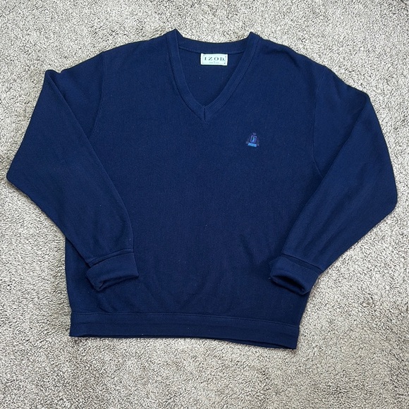 Vintage IZOD Men's Acrylic V-Neck Sweater Navy Blue Made In USA Size L - Picture 1 of 8